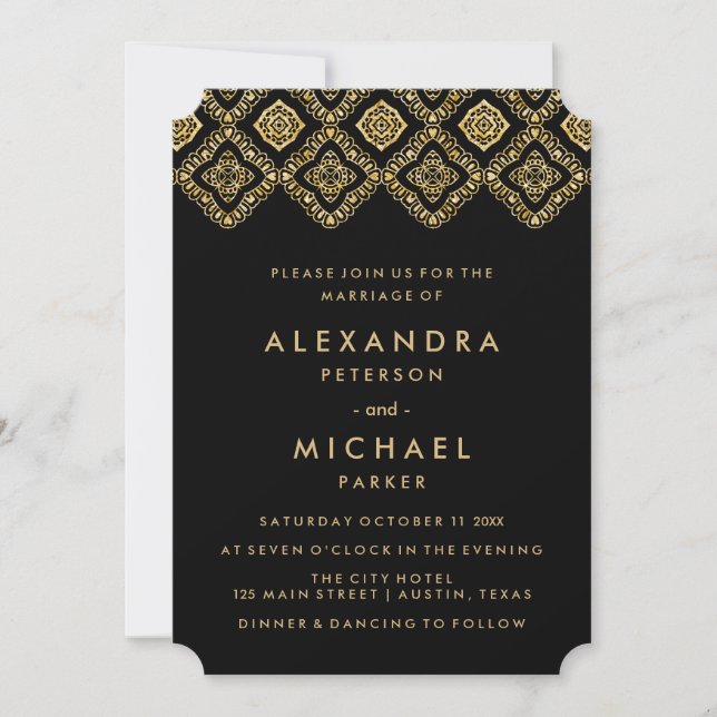 Invitation Mariage inspiré par Glam Black et Gold Eastern (Devant)