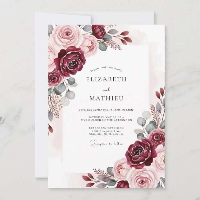 Invitation Mariage intemporel classique en Bourgogne (Devant)