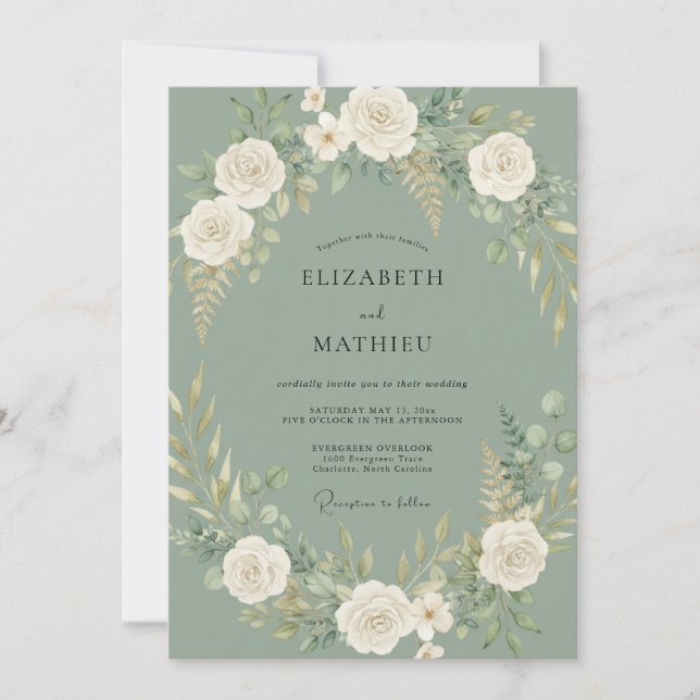Invitation Mariage intemporel de bois de sauge verte (Devant)