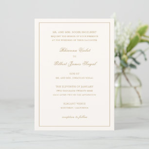 Invitation Mariage intemporel ivoire et or classique