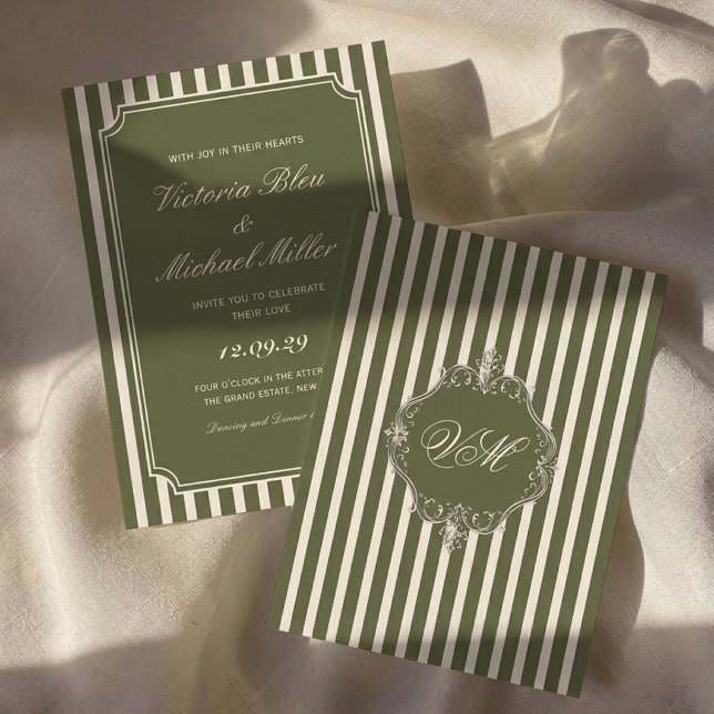 Invitation Mariage Intemporel Vert Olive Argent Ancien (Créateur téléchargé)