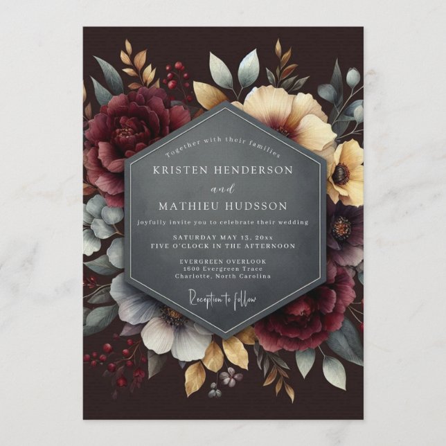 Invitation Mariage intense et sombre de Bourgogne (Devant)