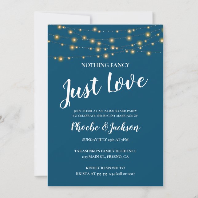 Invitation Mariage Intime avec Guirlandes Lumineuses Bleues F (Devant)