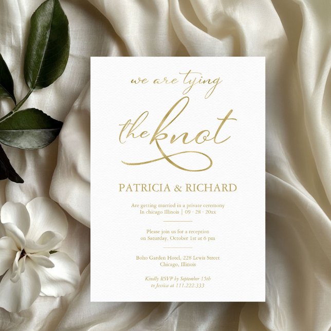 Invitation Mariage Intime Calligraphié avec Feuille d'Or Déli (Créateur téléchargé)