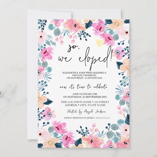 Invitation Mariage intime de fleurs roses dans un jardin chic (Devant)
