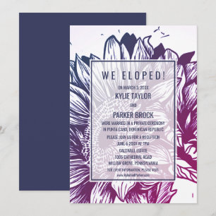 Invitation Mariage intime de tournesols ombrés bleus et viole
