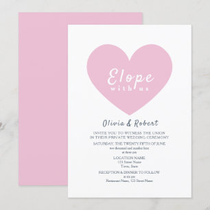 Invitation Mariage Intime Élégant au Cœur Rose Moderne