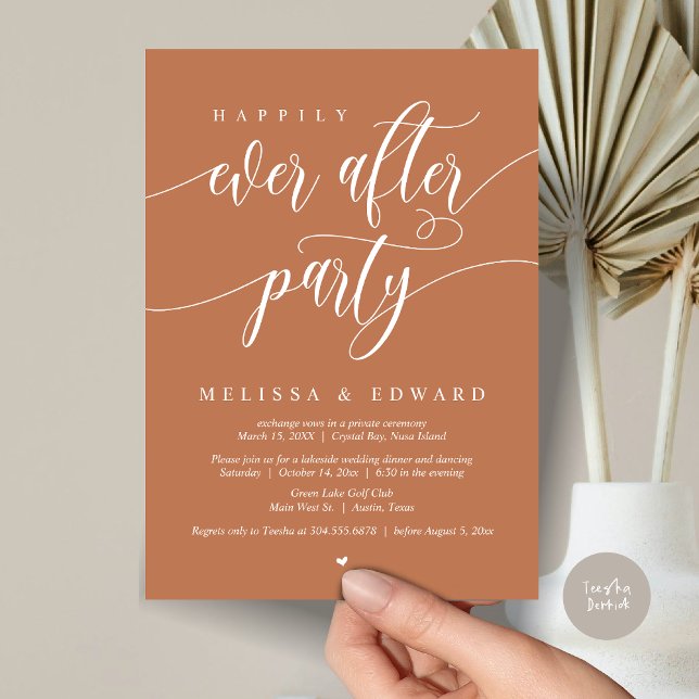 Invitation Mariage intime et fête "Happily Ever After", Coppe (Happily Ever After Elopement Party Invitation Card, PDF, Modern Wedding Dinner, in Copper Rust)
