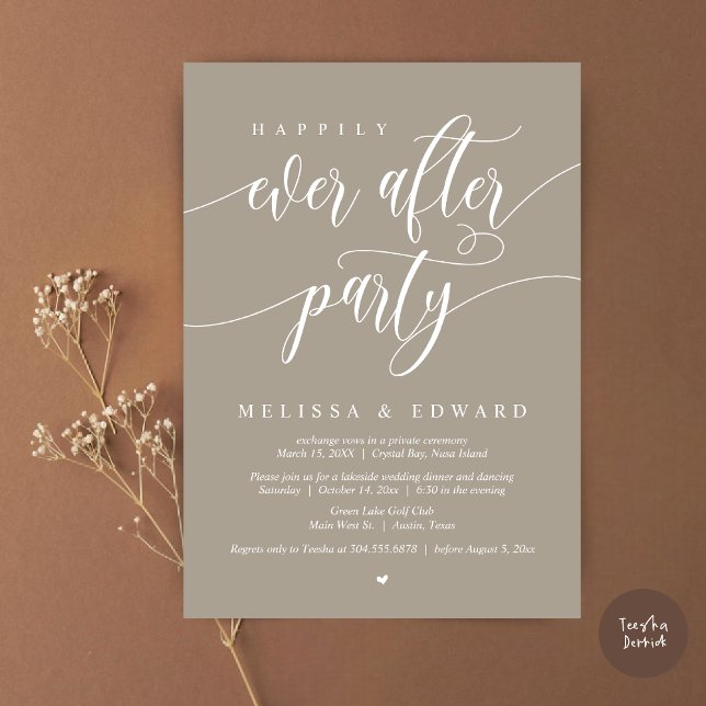 Invitation Mariage Intime Happily Ever After, Taupe Simplemen (Happily Ever After Elopement Party Invitation Card, PDF, Modern Wedding Dinner, in Simply Taupe)