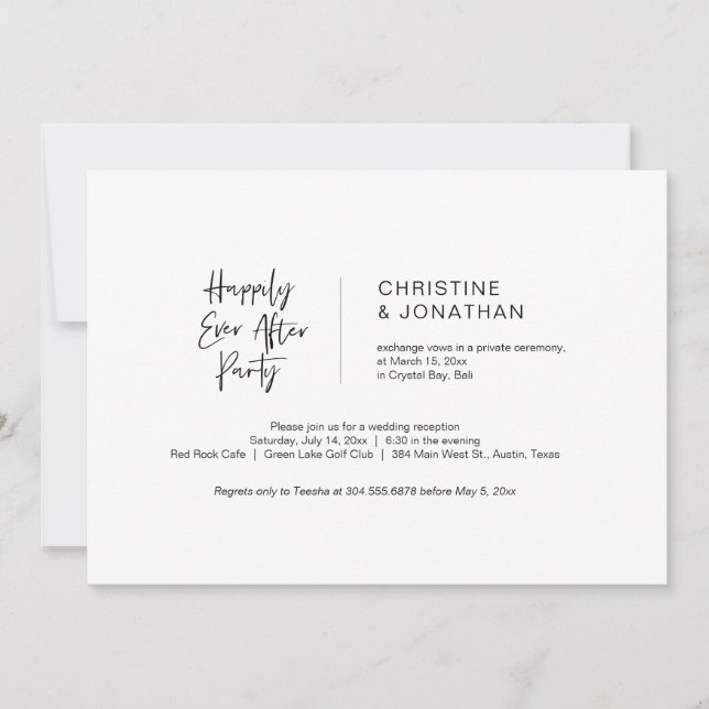 Invitation Mariage Intime Minimaliste, Noir, (Devant)