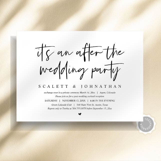 Invitation Mariage Intime Moderne, Après la fête de mariage (Modern Elopement, After the wedding Party Invitation card, instant download, minimalist script)
