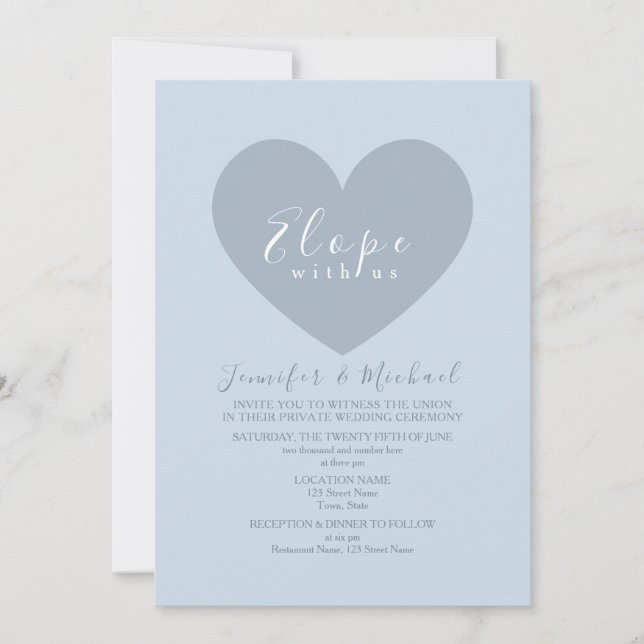 Invitation Mariage Intime Moderne au Cœur Bleu (Devant)