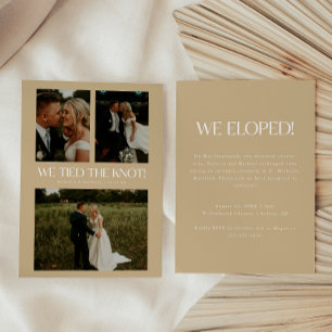 Invitation Mariage Intime Moderne Beige 3-Photos pour la Mari