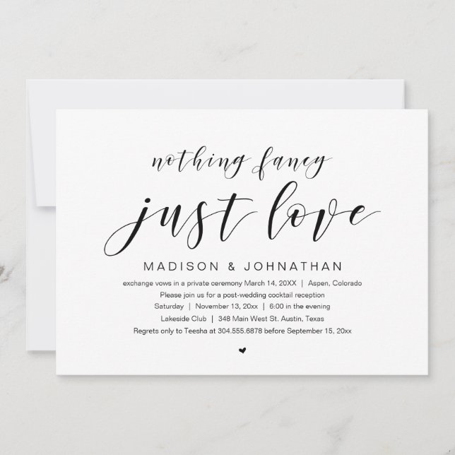 Invitation Mariage Intime, Rien de Fantaisie juste de l'amour (Devant)