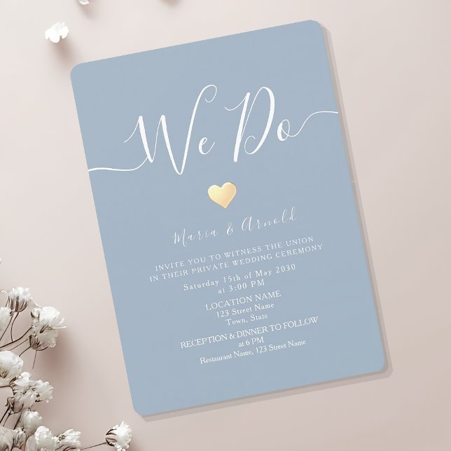 Invitation Mariage intimiste bleu poussière (Créateur téléchargé)