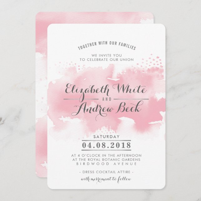 Invitation MARIAGE INVITE chic chic aquarelle rose vif (Devant / Derrière)