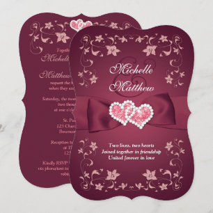 Invitation Mariage Inviter 2 Bourgogne, Floral Brut, Coeurs