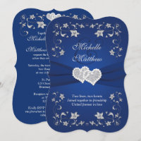 Mariage Inviter 2 Royal Blue Silver, Floral, Coeur