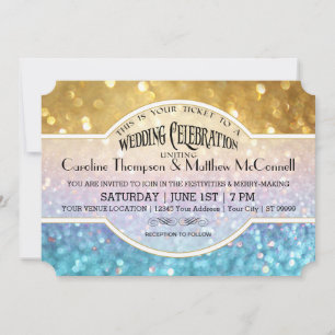 Invitation Mariage Inviter Bokeh Movie Ticket Style Gold Rose
