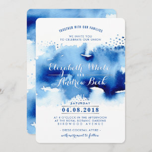 Invitation MARIAGE INVITER chic plage d'aquarelle bleu chic