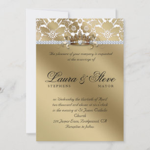 Invitation Mariage Inviter Damask Floral Gold Crown