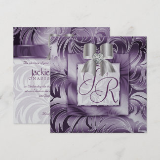 Invitation Mariage Inviter la boue d'argent florale pourpre f