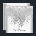 Invitation Mariage Inviter White Argent Overlay Bijou de la m<br><div class="desc">Mariage Inviter White Silver Overlay Bow Jewel Party,  Anniversaire,  Fête Invitation. Personnaliser avec vos propres détails. com</div>