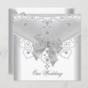 Invitation Mariage Inviter White Argent Overlay Bijou de la m