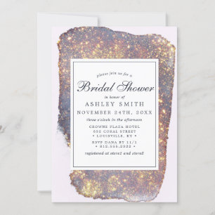 Invitation Mariage Iridescent Violet Or Pailleté Fête de Fian