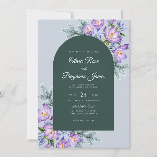 Invitation Mariage Iris Améthyste Émeraude Eucalyptus (Devant)