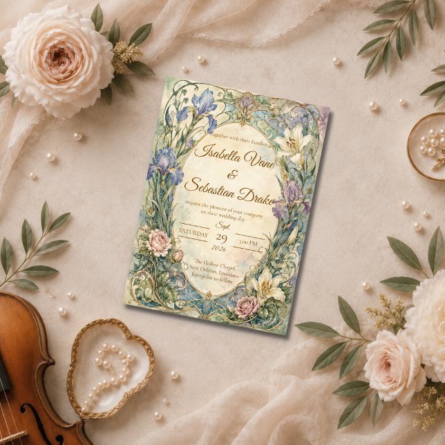 Invitation Mariage Iris Art Nouveau Éthéré (Créateur téléchargé)