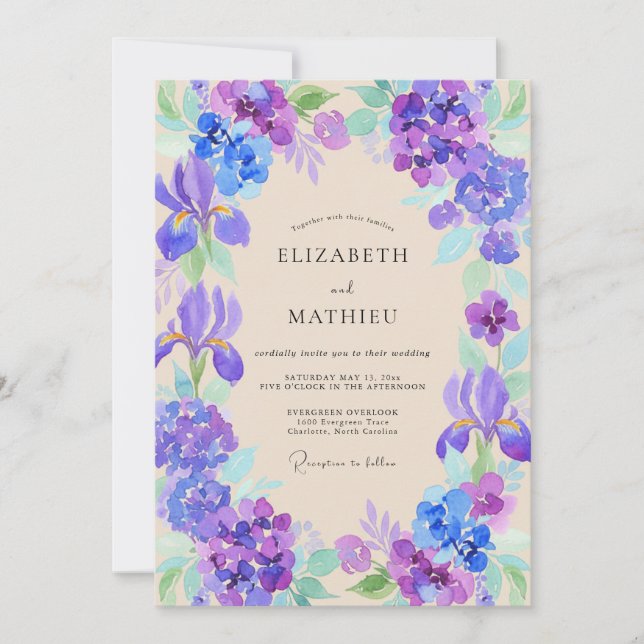 Invitation Mariage Iris Eucalyptus Pervenche Violet (Devant)