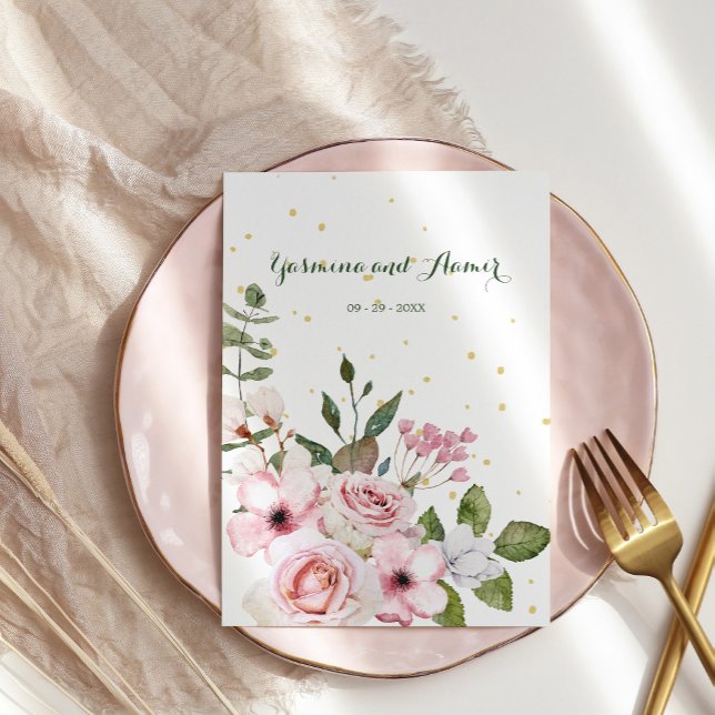 Invitation Mariage islamique Bismillah Élégant feuillage flor (Créateur téléchargé)