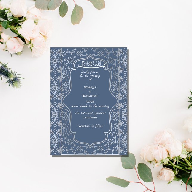 Invitation Mariage ISLAMIQUE bleu et blanc ELÉGANT (Créateur téléchargé)