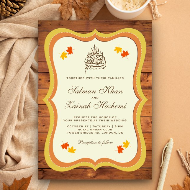 Invitation Mariage Islamique Bois de Grange Rustique Automne (Créateur téléchargé)