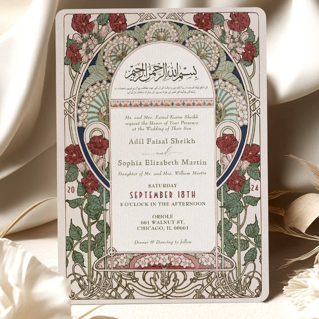 Invitation Mariage islamique de Bourgogne Art Nouveau Mucha (Créateur téléchargé)