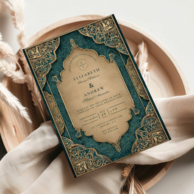 Invitation Mariage islamique d'or émeraude (Créateur téléchargé)