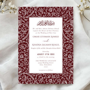 Invitation Mariage islamique élégant floral vintage burgundy