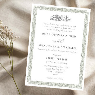 Invitation Mariage islamique élégant vintage orné vert sauge