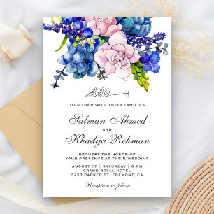 Invitation Mariage islamique floral aquarelle rose et violet