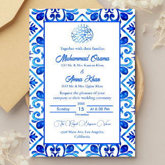 Invitation Mariage islamique marocain bleu et blanc