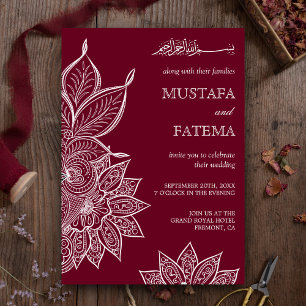 Invitation Mariage islamique Mehendi Henna Bourgogne
