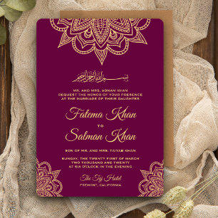 Invitation Mariage islamique Mehndi de Tyrie d'or violet henn