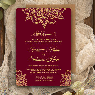Invitation Mariage Islamique Mehndi Henné Bourgogne Or