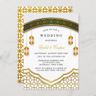 Invitation Mariage islamique moderne blanc et or