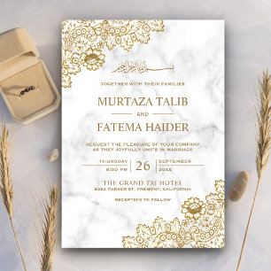 Invitation Mariage Islamique Musulman Broderie d'Or en Marbre