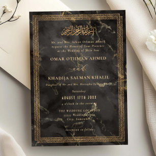 Invitation Mariage islamique orné vintage or et marbre noir