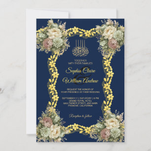 Invitation Mariage islamique ottoman bleu or Royal Navy