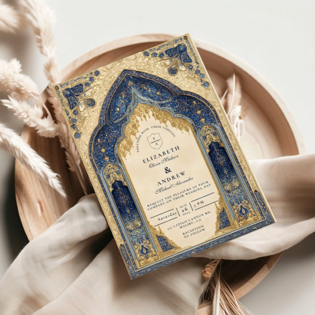 Invitation Mariage islamique royal bleu et or (Créateur téléchargé)