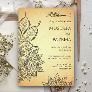 Invitation Mariage Islamique Vintage Mehendi Henna